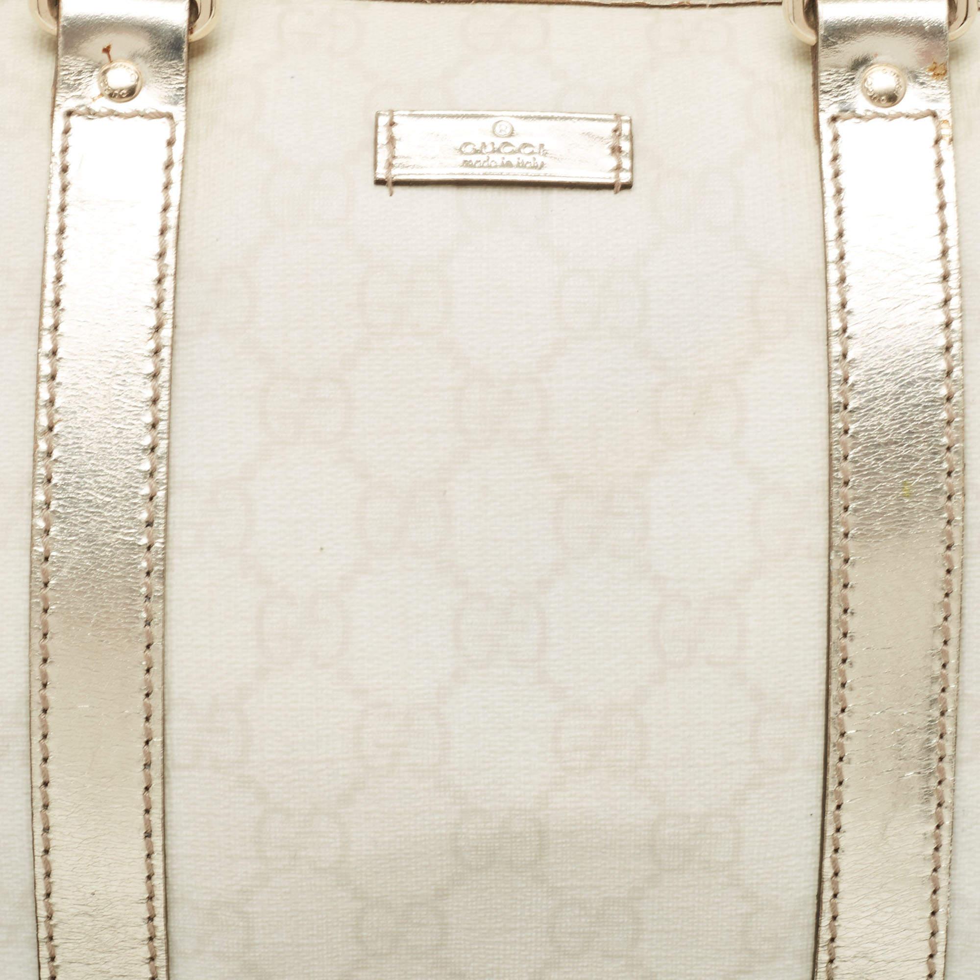 Gucci Off White/Gold GG Supreme Canvas and Glossy Leather Medium Joy Boston Bag 2