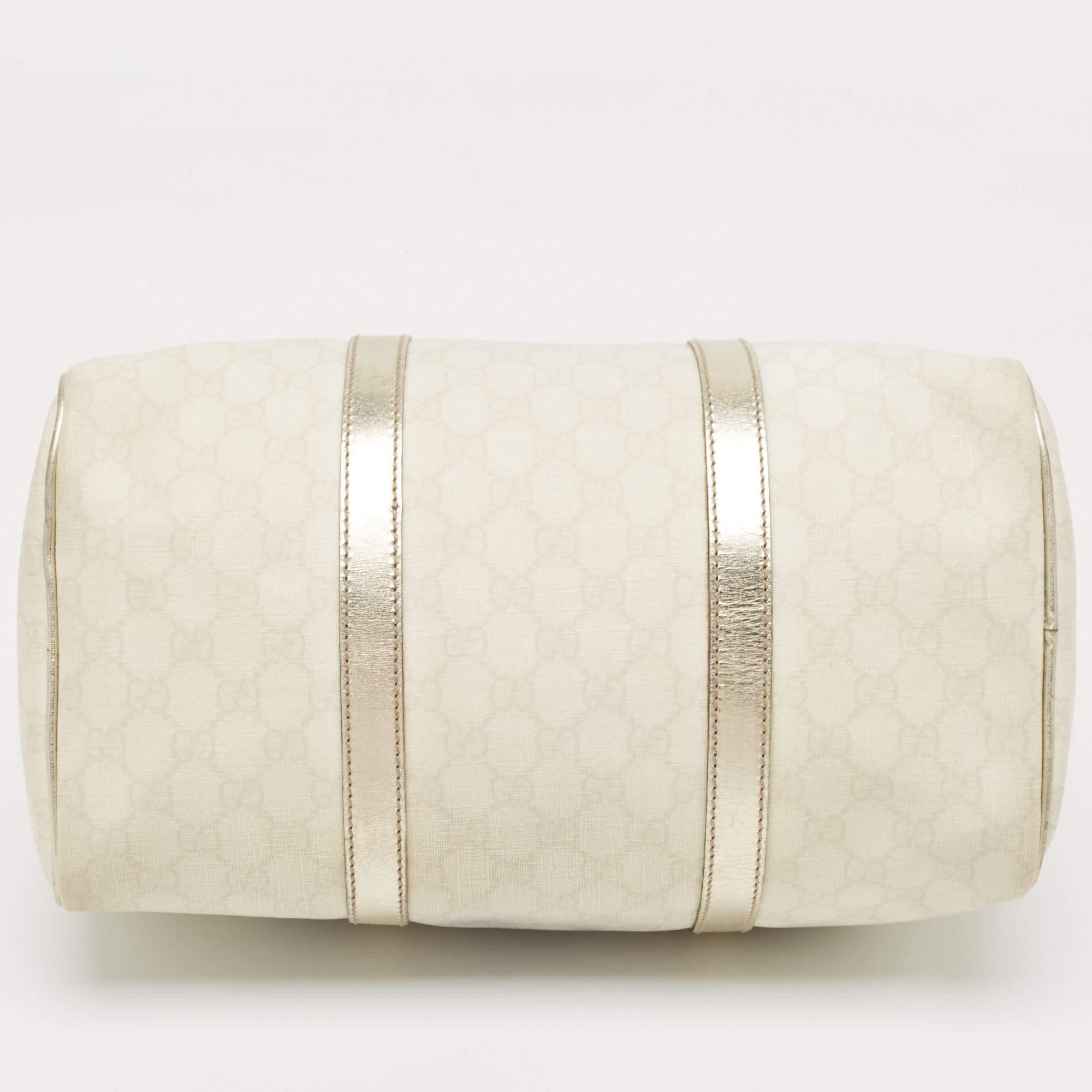 Gucci Off White/Gold GG Supreme Canvas and Glossy Leather Medium Joy Boston Bag 5