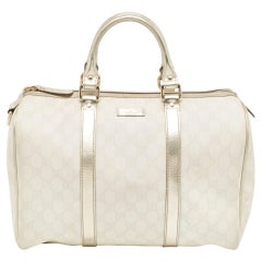 Gucci Off White/Gold GG Supreme Canvas and Glossy Leather Medium Joy Boston Bag