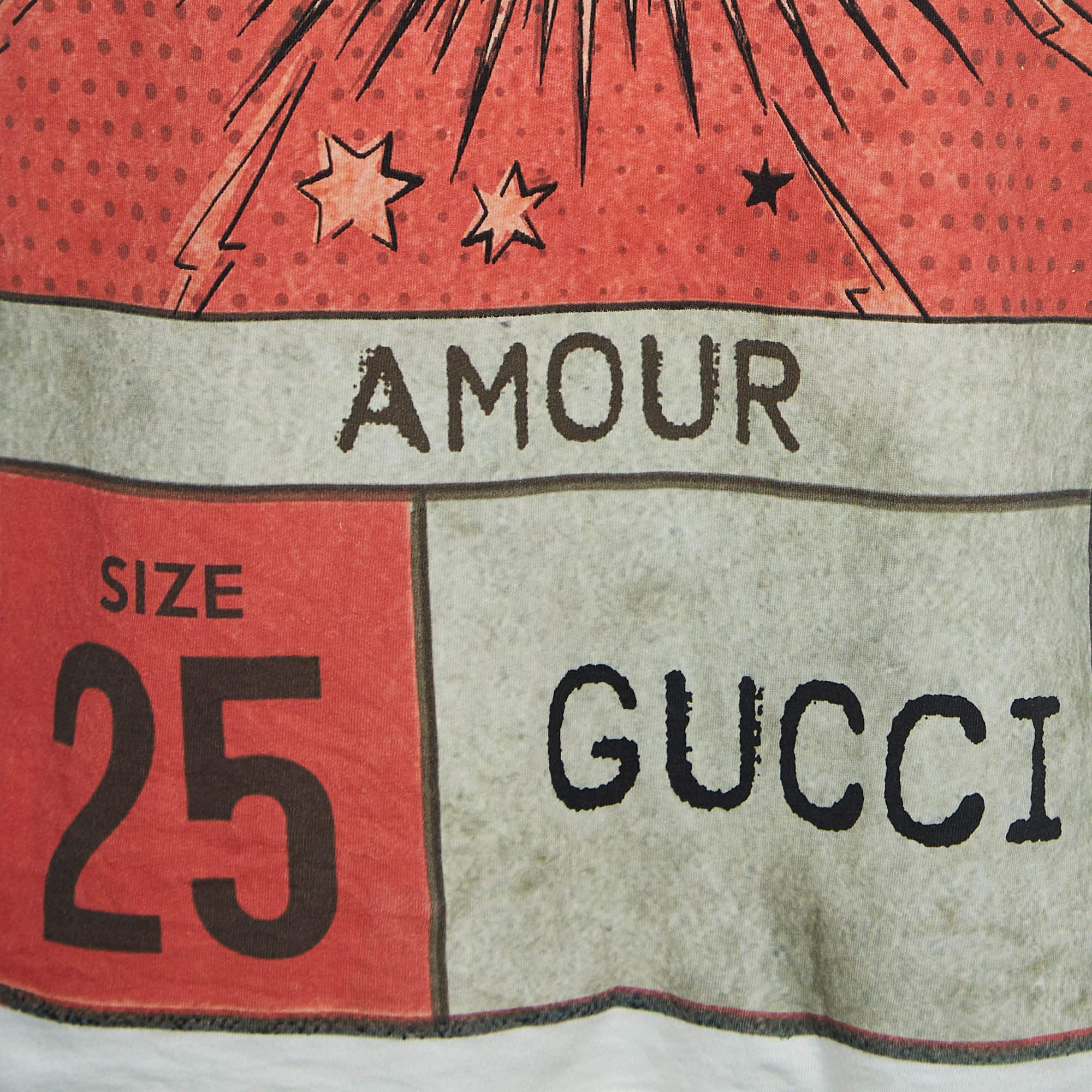 Women's Gucci Off White Graphic Print Cotton T-Shirt S For Sale