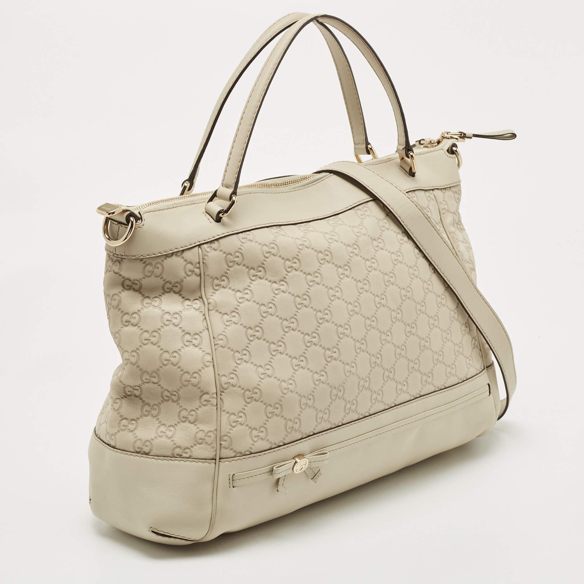 Women's Gucci Off White Guccisima Leather Mayfair Tote