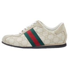 Gucci Off-White Guccissima Leather And Suede Web Low Top Sneakers Size 36