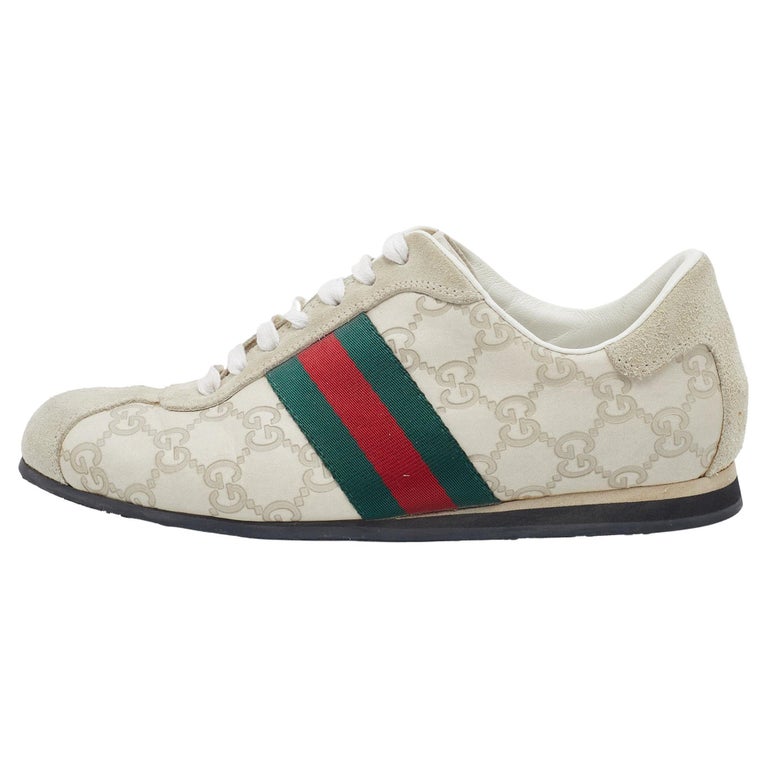 Gucci Off-White Guccissima Leather And Suede Web Low Top Sneakers Size 36  For Sale at 1stDibs