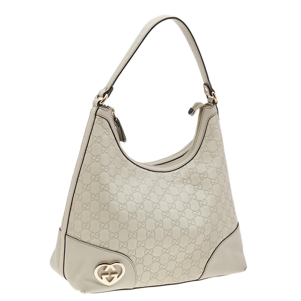 Gucci Off White Guccissima Leather Lovely Heart Shaped Interlocking G Hobo 2