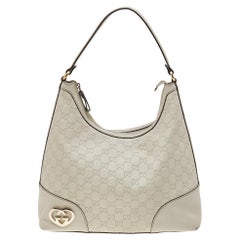 Gucci Off White Guccissima Leather Lovely Heart Shaped Interlocking G Hobo