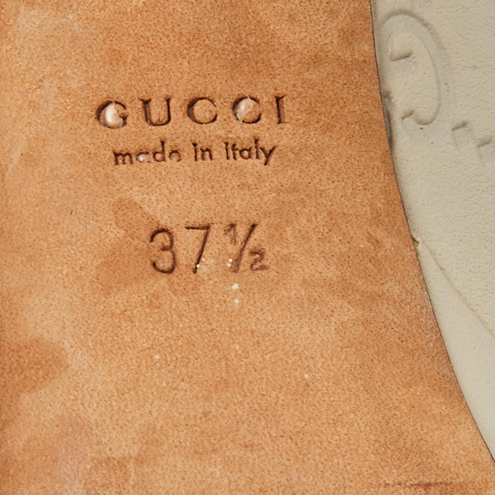 Gucci Off White Guccissima Leather Peep Toe Platform Pumps Size 37.5 For Sale 3