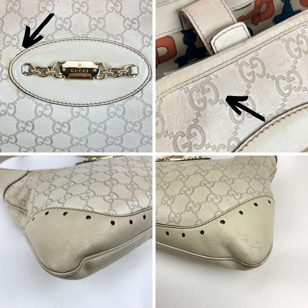 Gucci Off White Guccissima Leather Punch Bouvier Hobo Bag In Excellent Condition In Rome, Rome