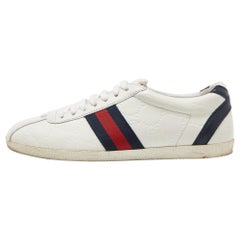Gucci Off White Guccissima Leather Web Detail Lace Up Sneakers Size 37.5