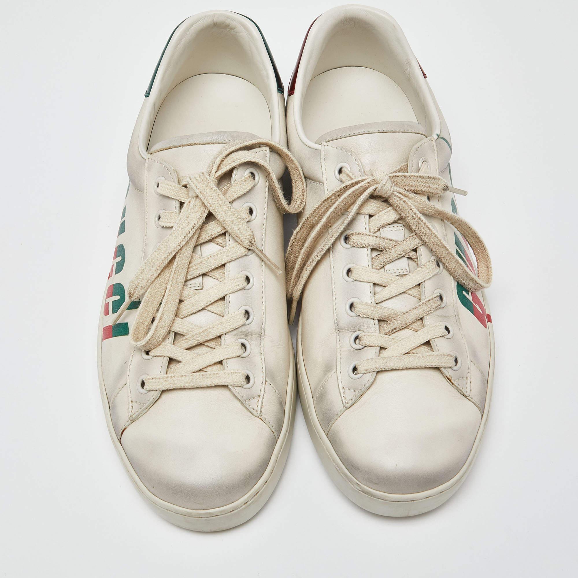 Gucci Off White Leather Ace Low Top Sneakers Size 42 2