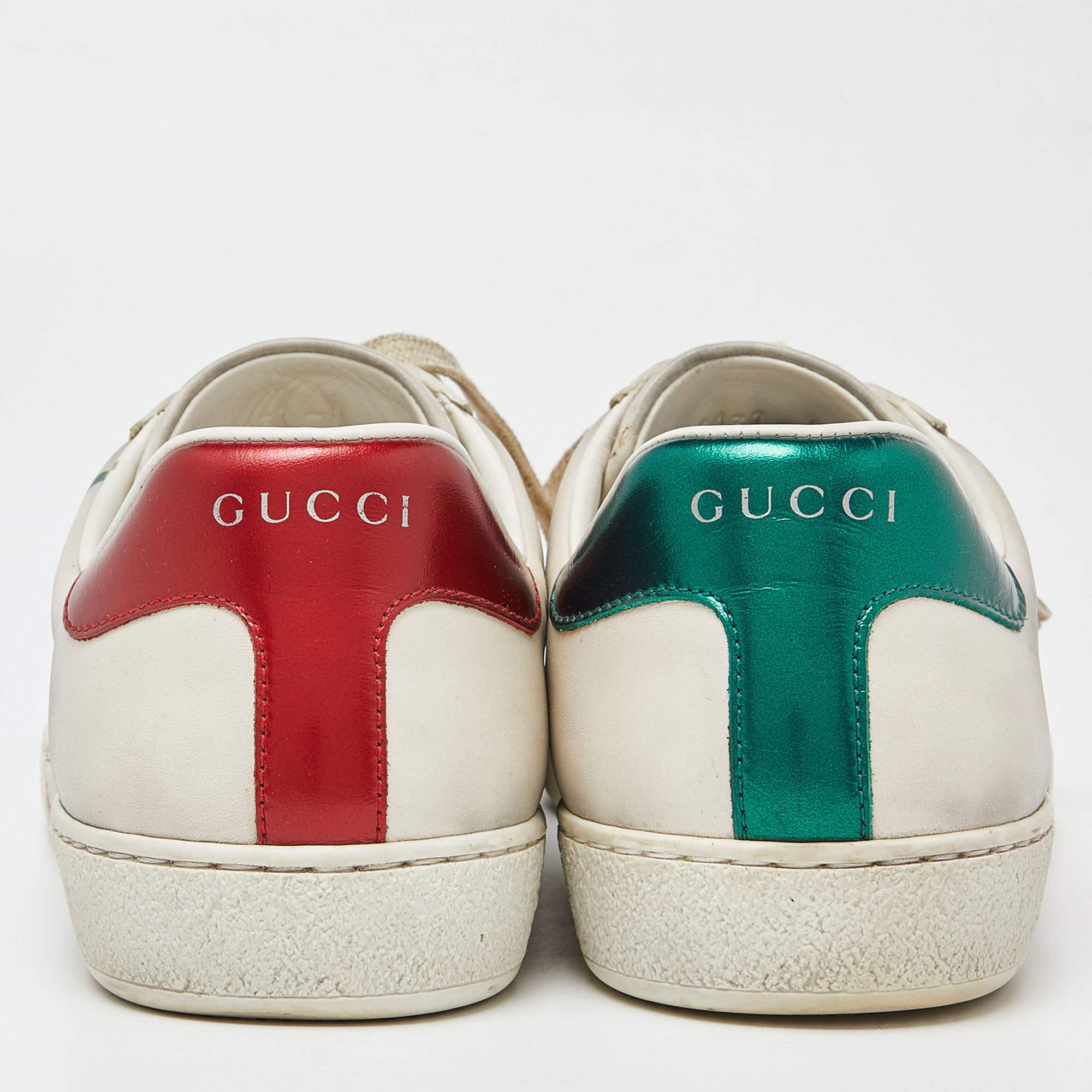 Gucci Off White Leather Ace Low Top Sneakers Size 42 3