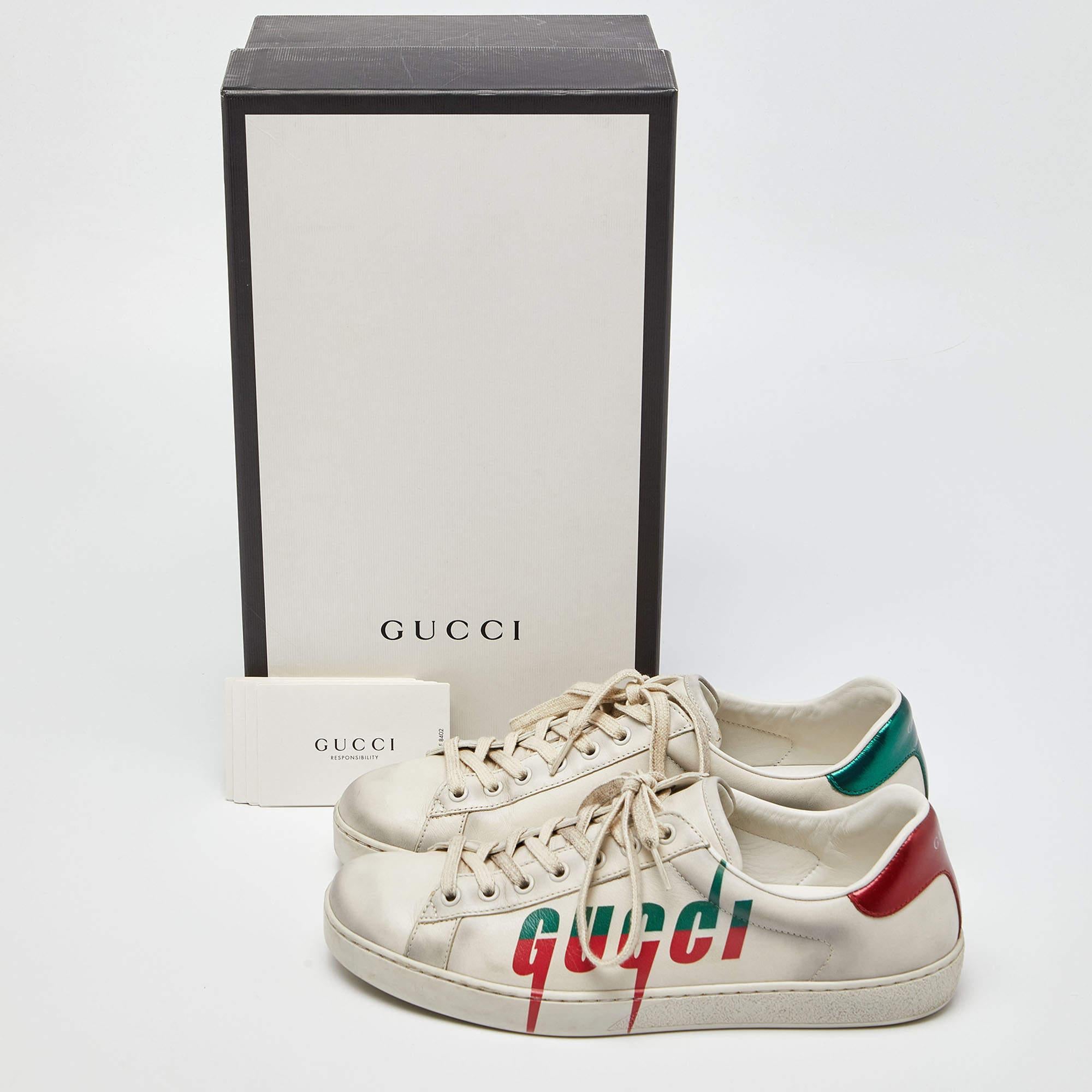 Gucci Off White Leather Ace Low Top Sneakers Size 42 5