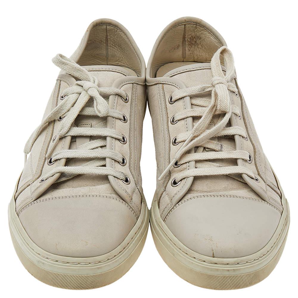 Beige Gucci Off-white Leather And GG Canvas Low Top Sneakers Size 43
