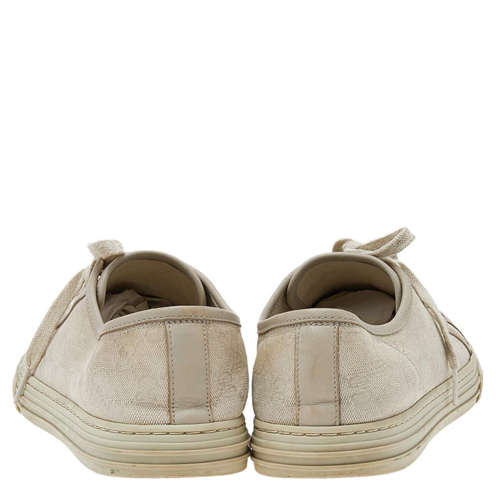Men's Gucci Off-white Leather And GG Canvas Low Top Sneakers Size 43
