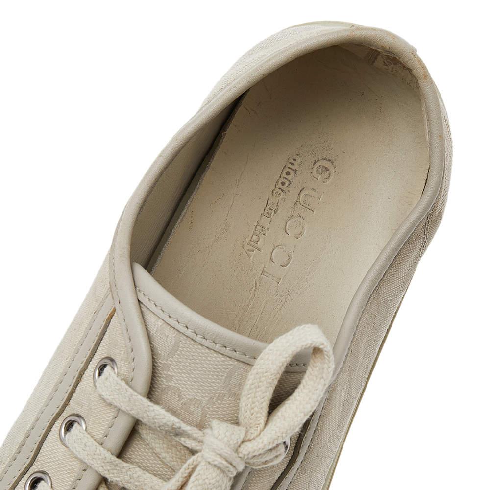 Gucci Off-white Leather And GG Canvas Low Top Sneakers Size 43 2