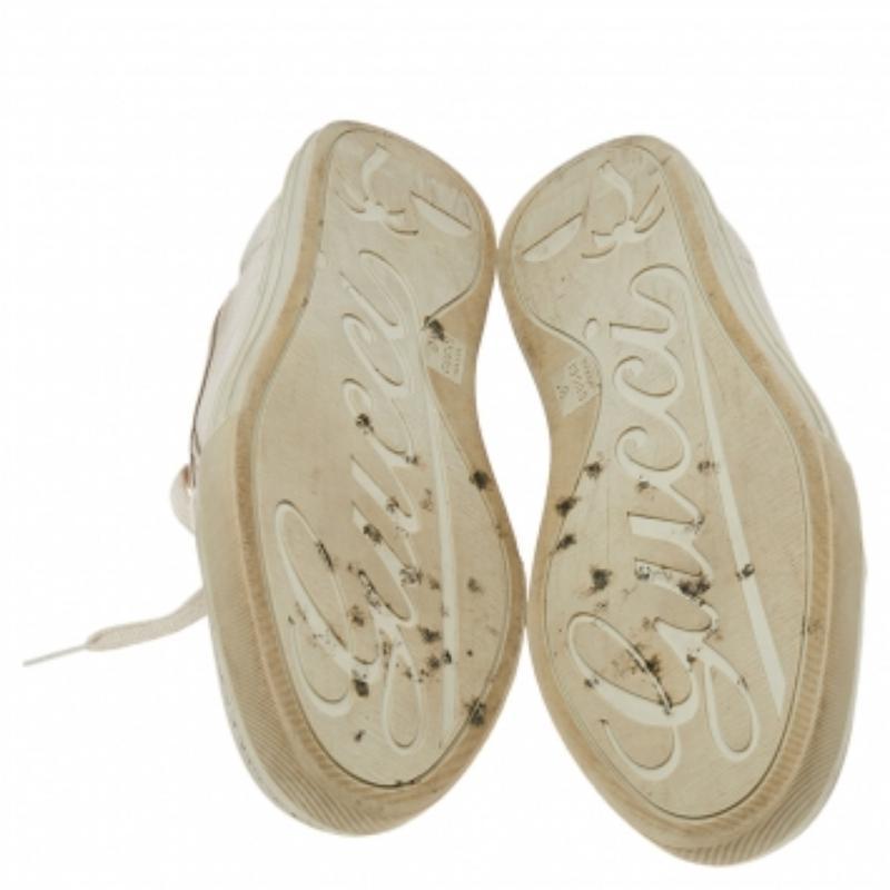 Gucci, scarpe da ginnastica basse in pelle e tela GG, bianco sporco, taglia 43 in vendita 2
