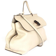 GUCCI off-white leather BAMBOO DAILY Top Handle Shoulder Bag