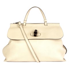 GUCCI off-white leather BAMBOO DAILY Top Handle Shoulder Bag