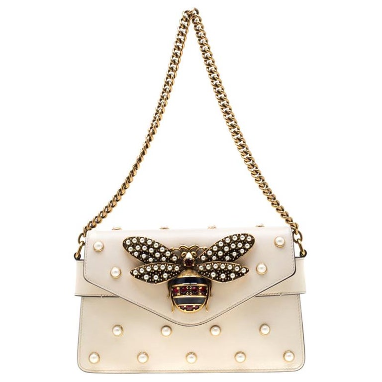 Gently Used Gucci Broadway Pearl Bee Shoulder Bag, Silver. for