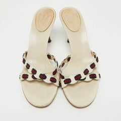 Gucci Off White Leather Cross Strap Web Slide Sandals Size 38