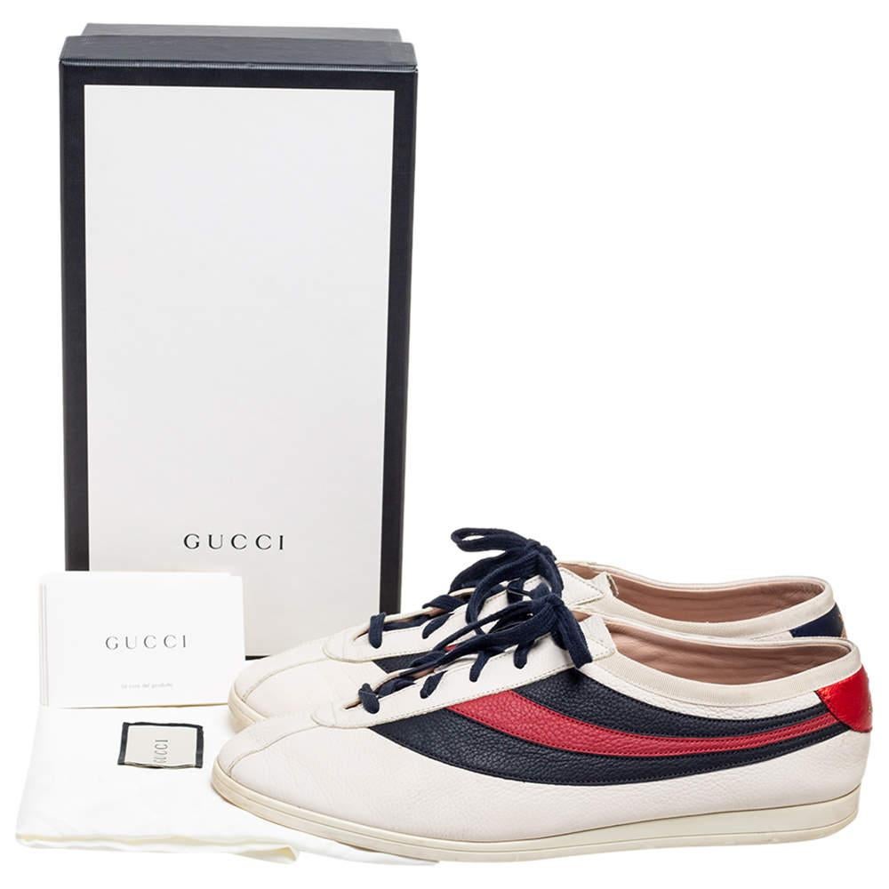 Gucci Off White Leather Flacer Web Low Top Sneakers Size 44 For Sale 3