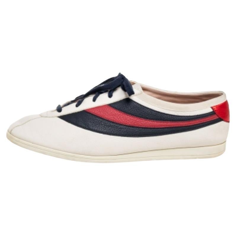 Gucci Off White Leder Flacer Web Low Top Sneakers Größe 44