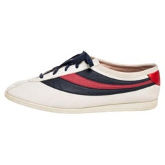 Gucci Off White Leder Flacer Web Low Top Sneakers Größe 44