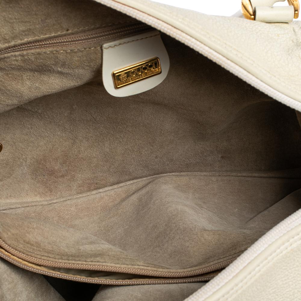 Gucci Off White Leder GG geprägte Boston Tasche 3