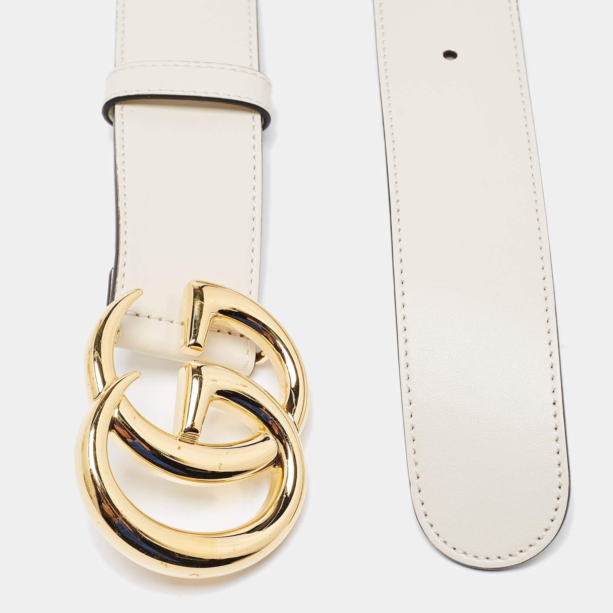 Gucci Off White Leather GG Marmont Buckle Belt 65CM 1