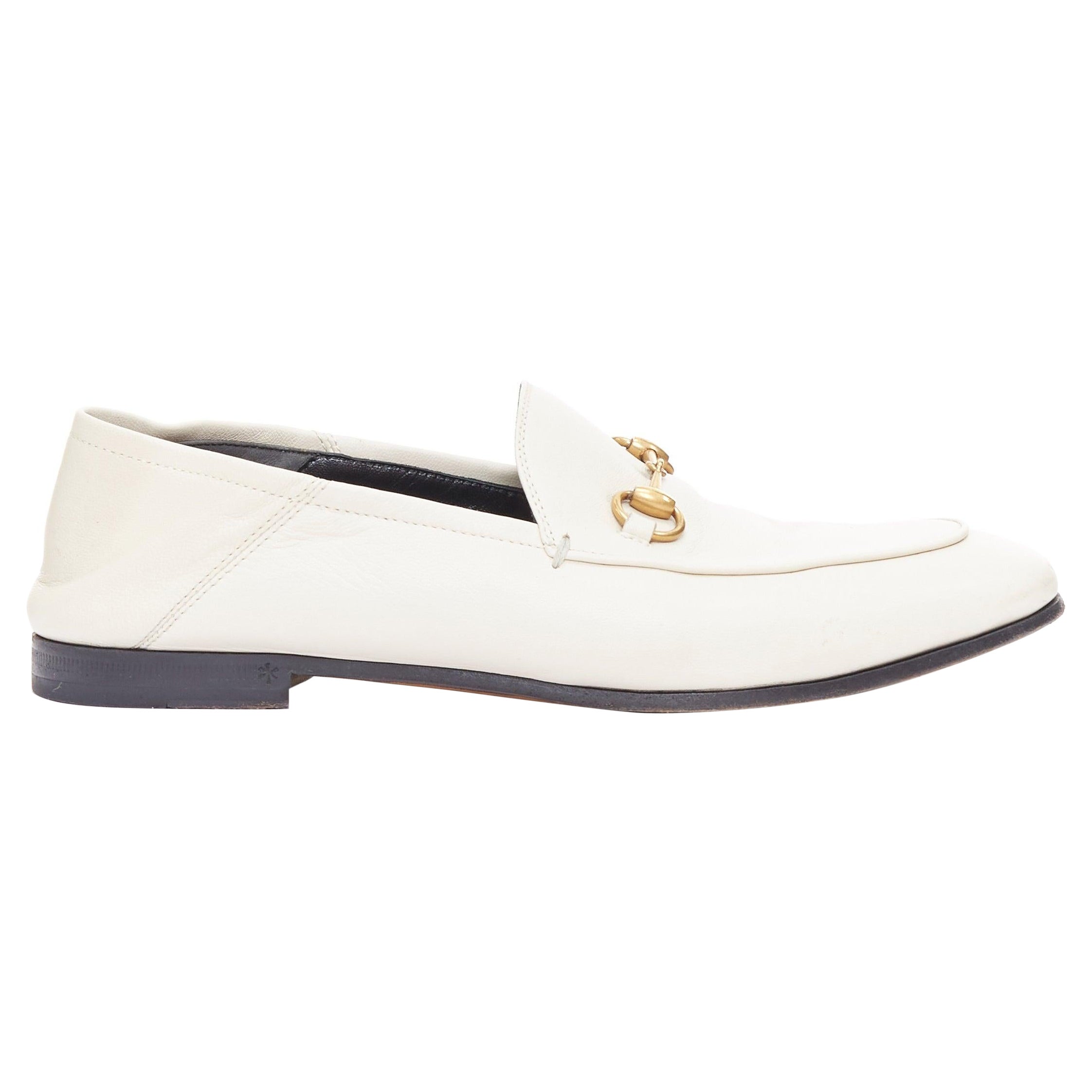 GUCCI aus weißem Leder Gold Horsebit Schnallen 2 Weg Loafer Schuhe EU37.5