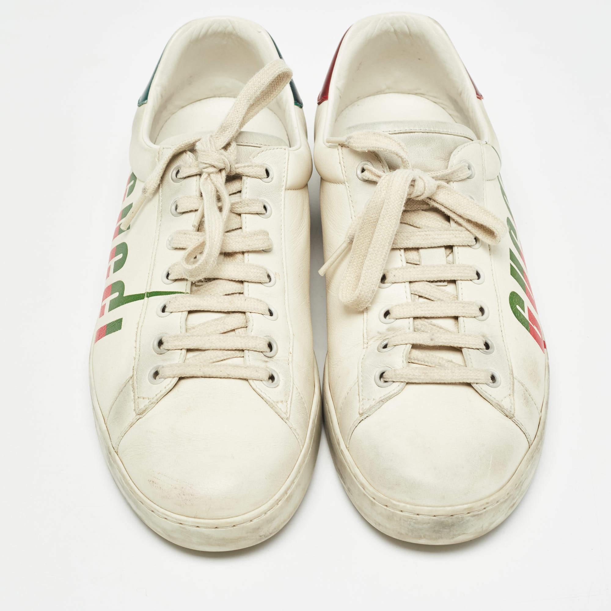 Gucci Off White Leather Gucci Blade Ace Sneakers Size 44.5 In Fair Condition In Dubai, Al Qouz 2