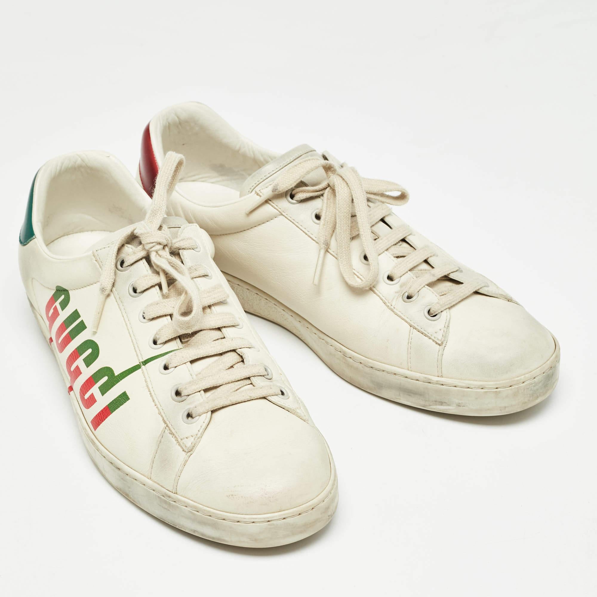 Men's Gucci Off White Leather Gucci Blade Ace Sneakers Size 44.5