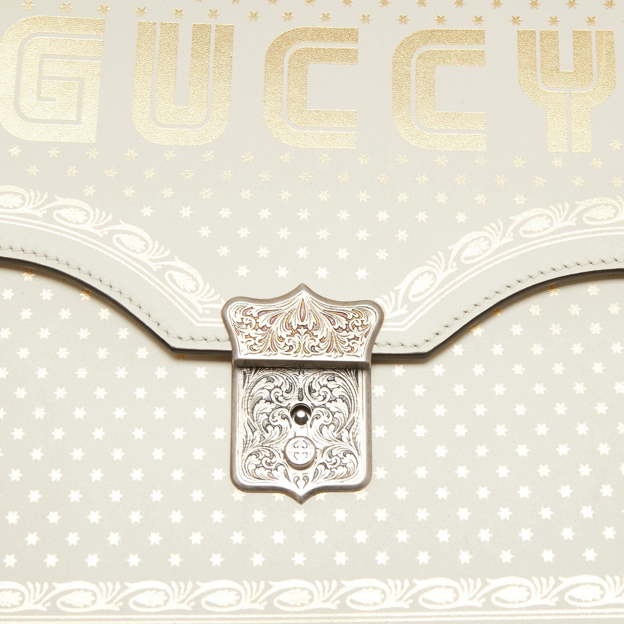 Gucci Off White Leather Guccy Portfolio Clutch For Sale 1