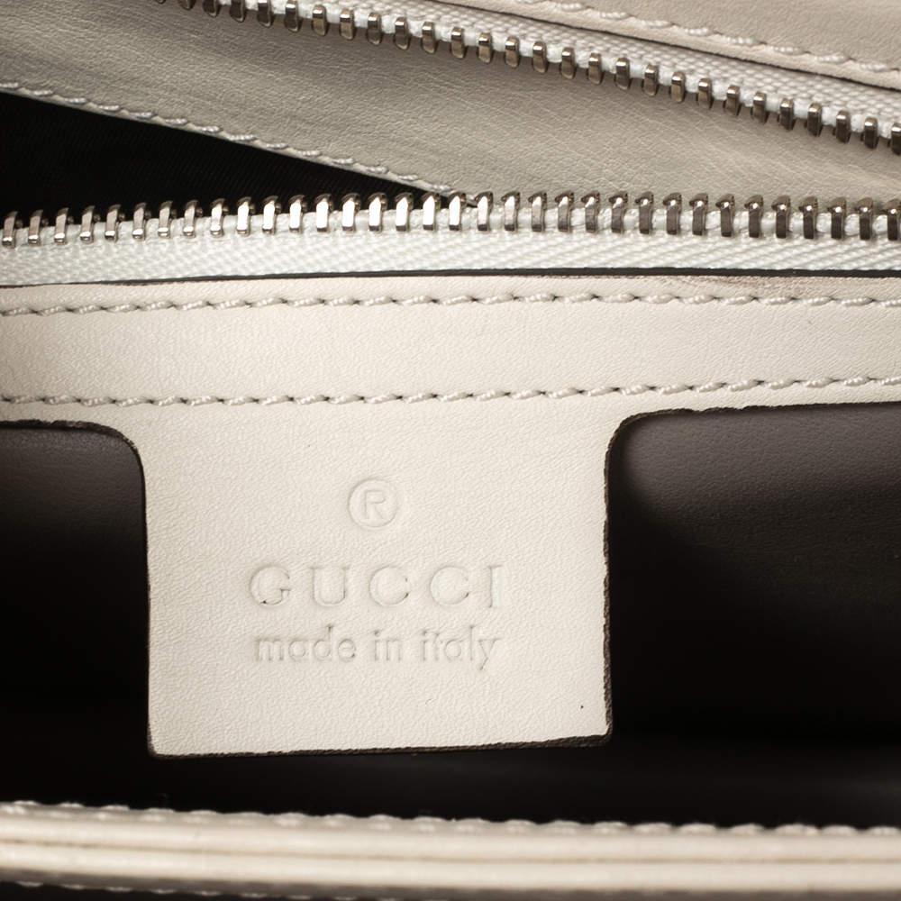 Gucci - Sac à rabat Lady Bamboo en cuir blanc cassé en vente 8