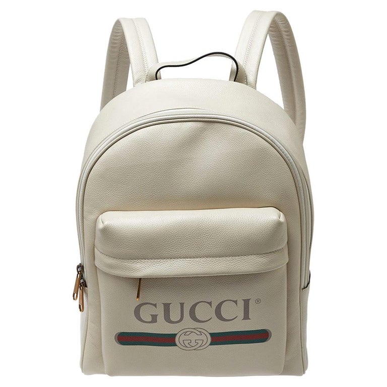 Gucci Off White Leather Logo Print Backpack at 1stDibs | gucci white  backpack, gucci backpack white, white gucci backpack