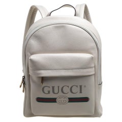 Gucci Off White Leather Logo Print Backpack