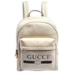 Gucci Off White Leather Logo Print Backpack