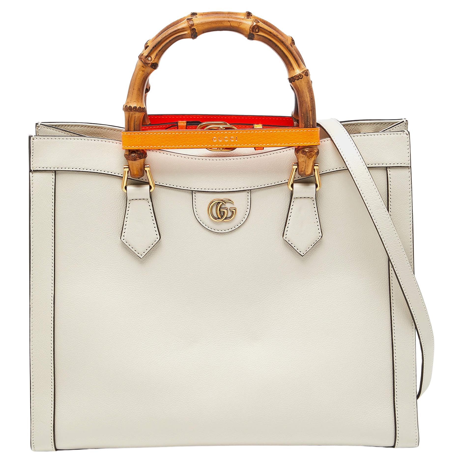 Gucci Off White Leather Medium Diana Tote For Sale