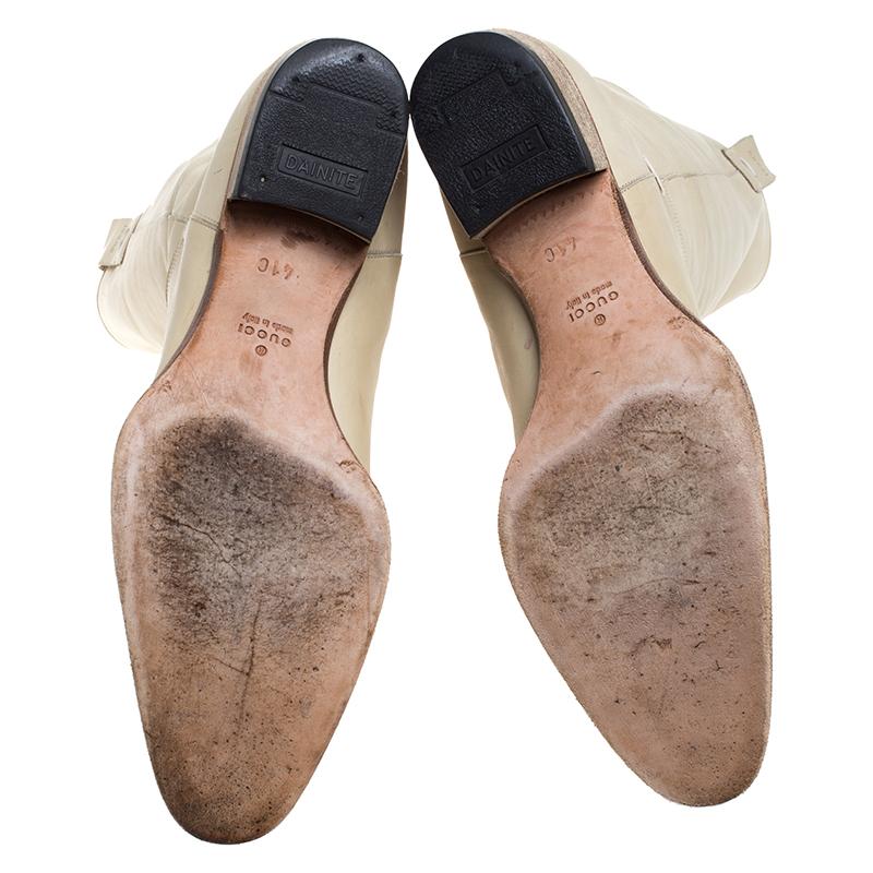 Gucci Off-white Leather Mid Calf Round Toe Boots Size 41 In Good Condition In Dubai, Al Qouz 2