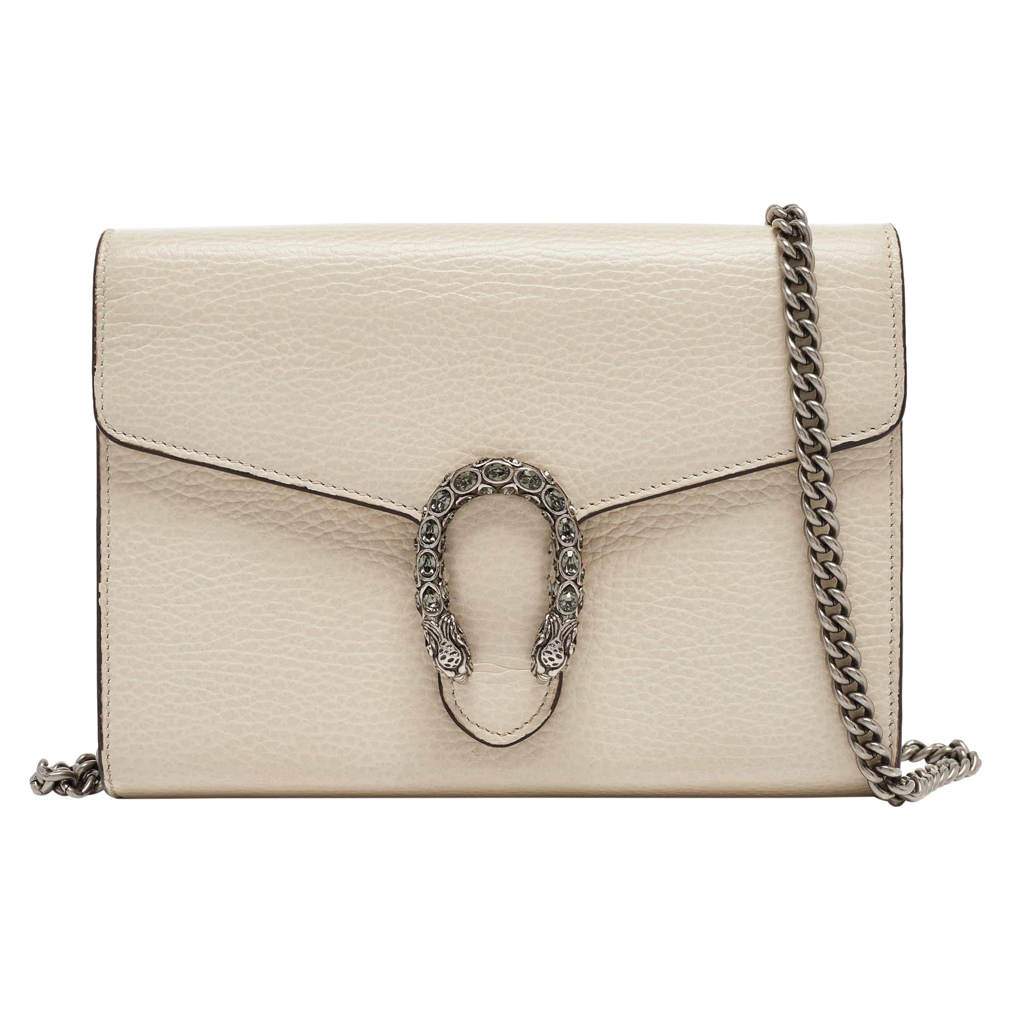 Gucci Off White Leather Mini Crystals Dionysus Shoulder Bag