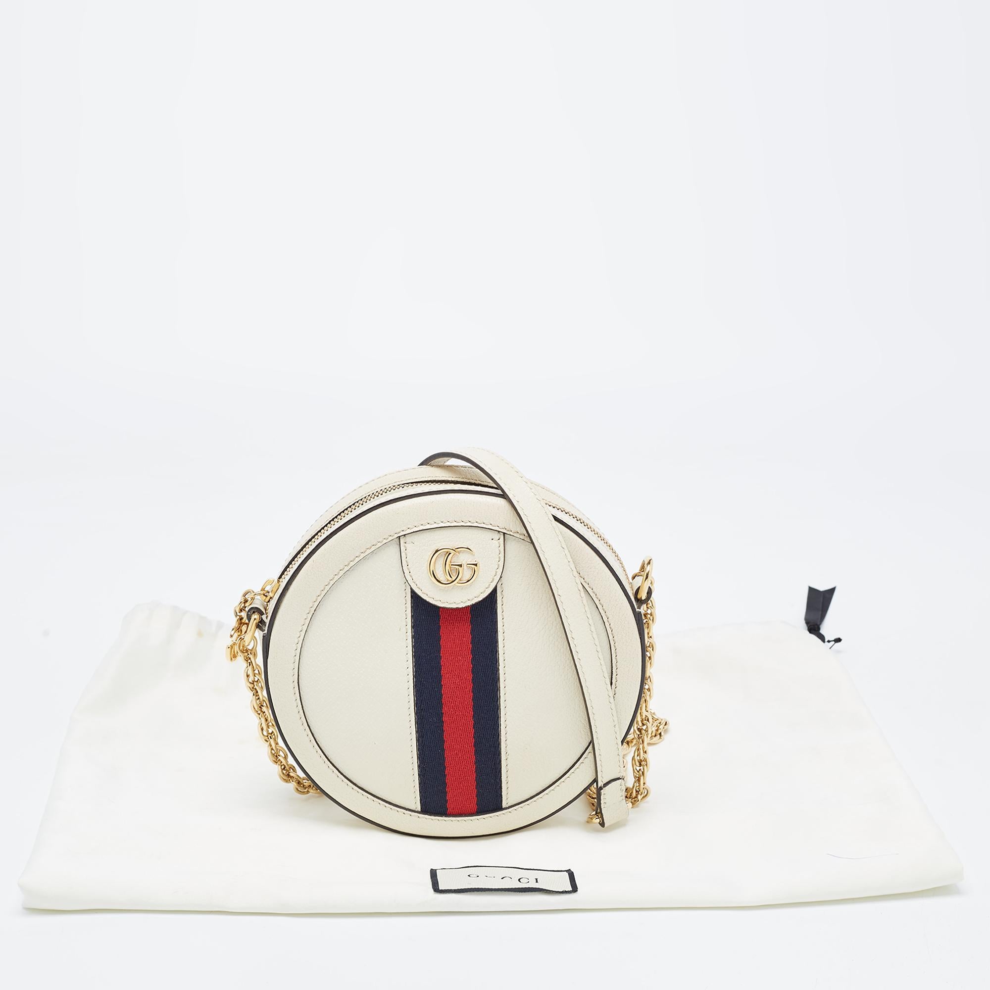Gucci - Mini sac à bandoulière rond Ophidia en cuir blanc cassé en vente 12