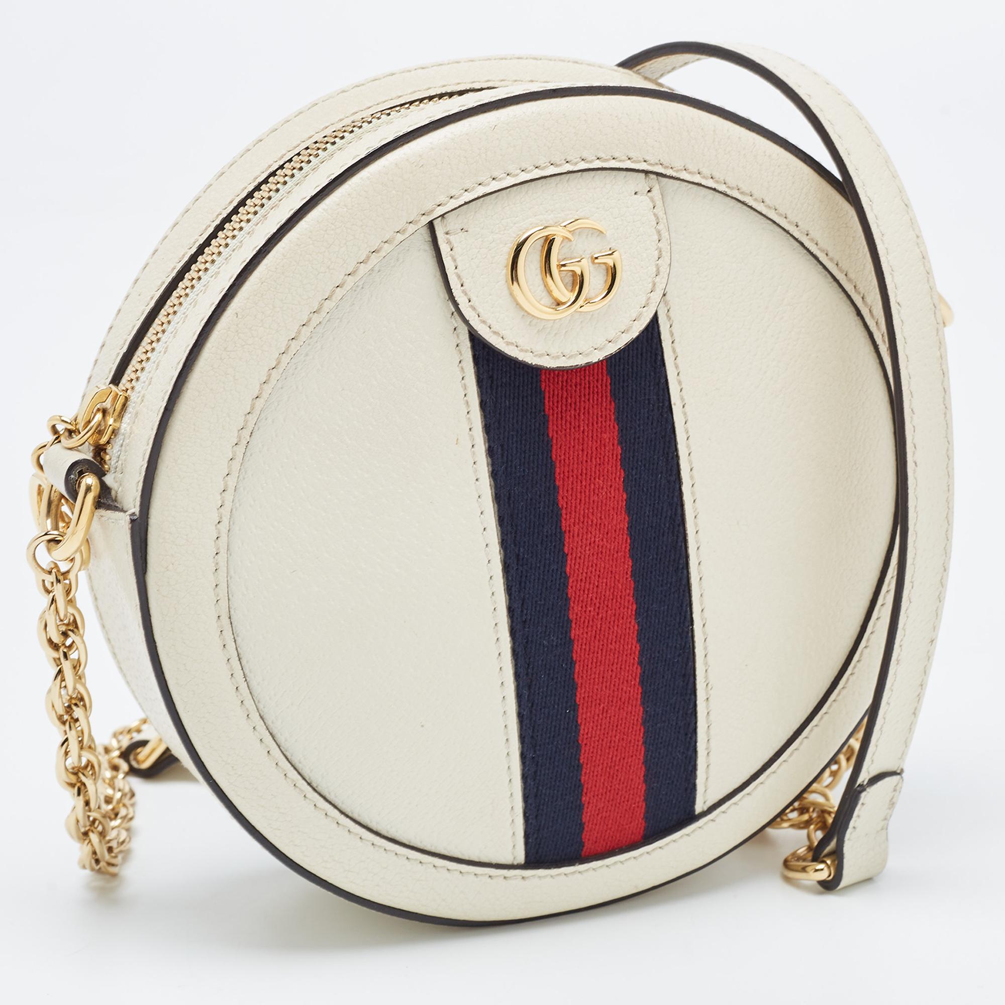 Women's Gucci Off White Leather Mini Ophidia Round Shoulder Bag