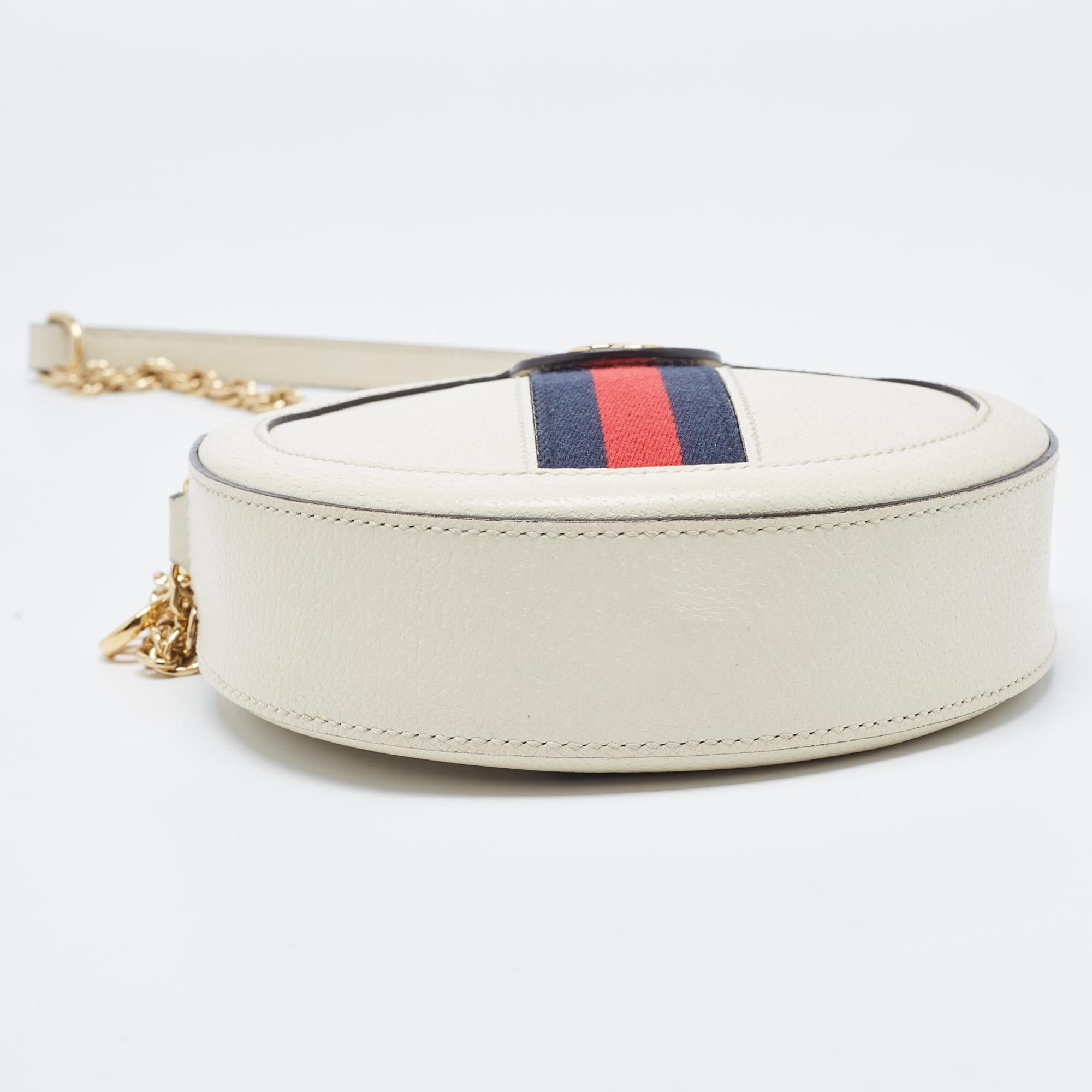 Gucci Off White Leather Mini Ophidia Round Shoulder Bag For Sale 1