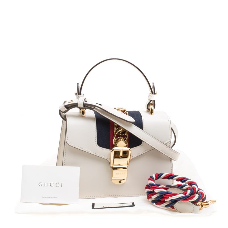 Gucci Off White Leather Mini Sylvie Top Handle Bag 6