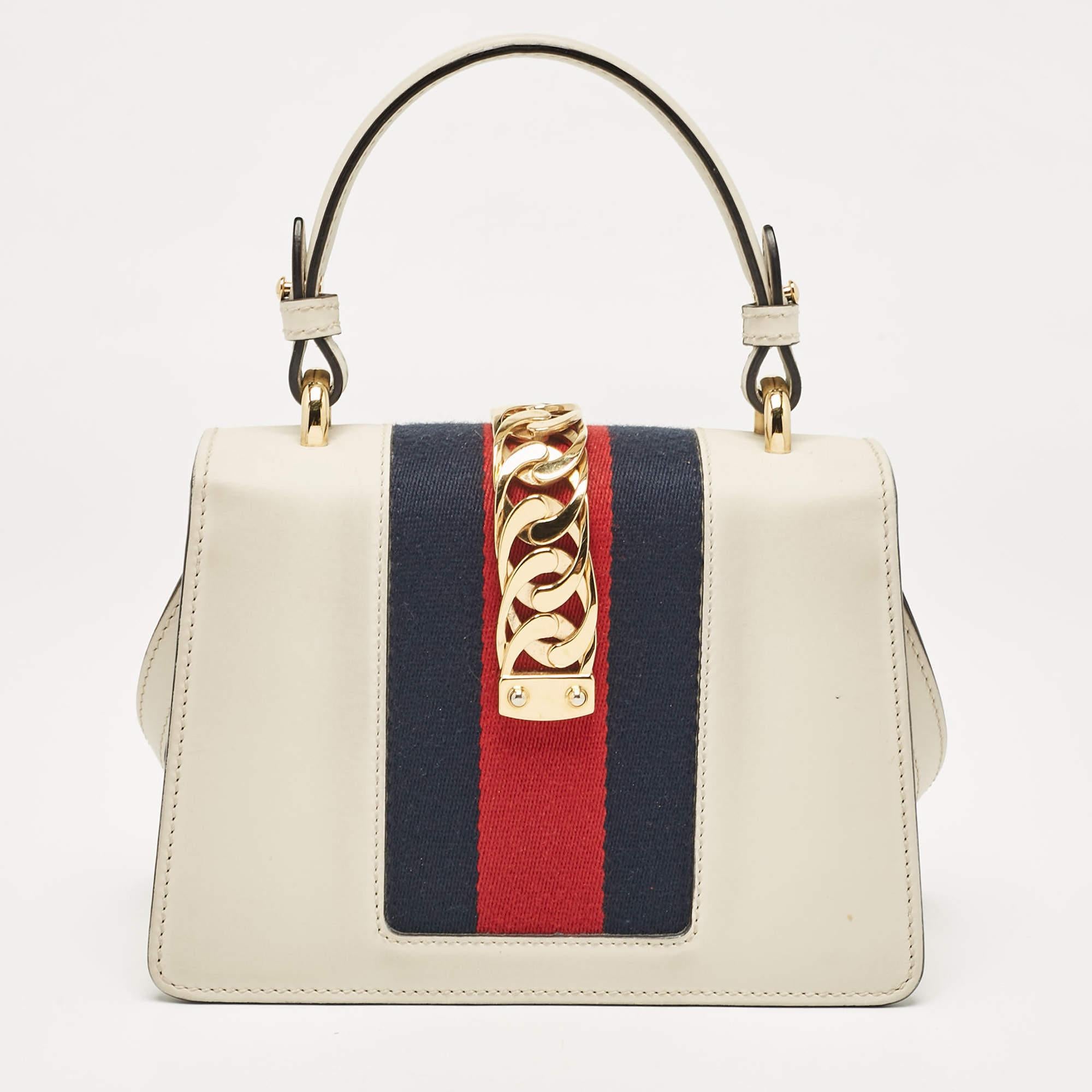 Women's Gucci Off White Leather Mini Sylvie Top Handle Bag