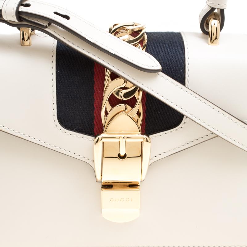 Gucci Off White Leather Mini Sylvie Top Handle Bag 1