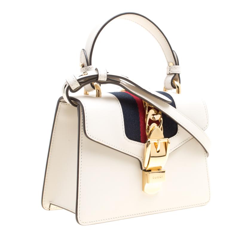Gucci Off White Leather Mini Sylvie Top Handle Bag 3