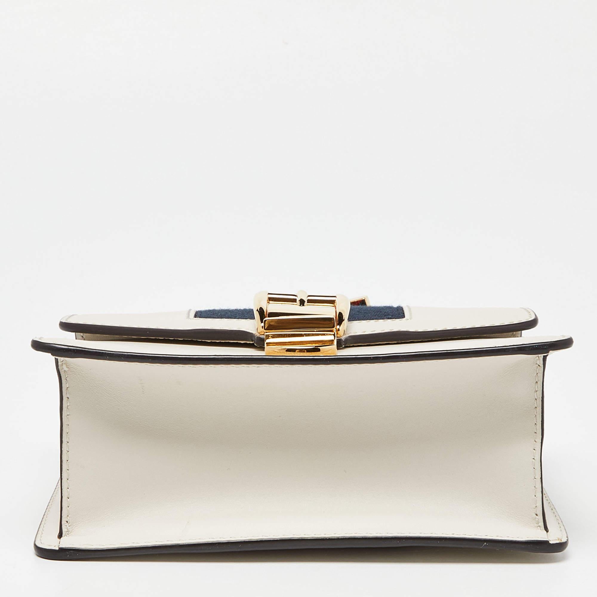 Gucci Off White Leather Mini Web Chain Sylvie Crossbody Bag For Sale 1