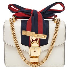 Gucci Off White Leather Mini Web Chain Sylvie Crossbody Bag