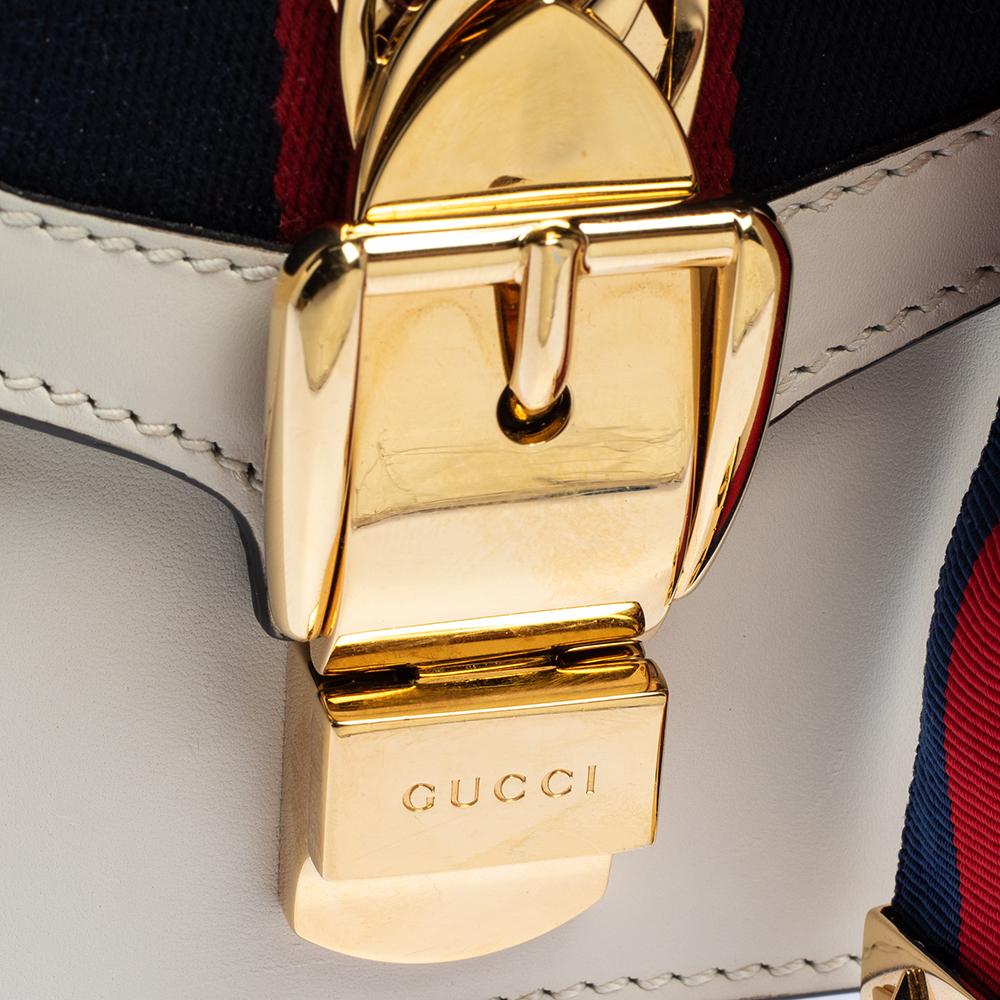 Gucci Off White Leather Mini Web Chain Sylvie Shoulder Bag 7