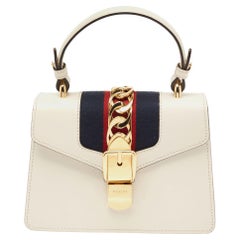 Gucci Off White Leather Mini Web Chain Sylvie Top Handle Bag